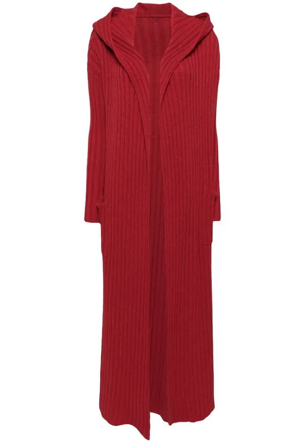 Teddy Cashmere ribbstickad kofta med dragkedja - Röd