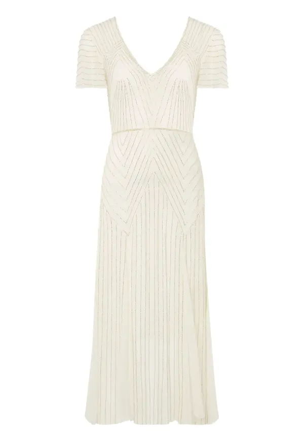 Temperley London pärlad v-ringad maxiklänning - Vit – Farfetch