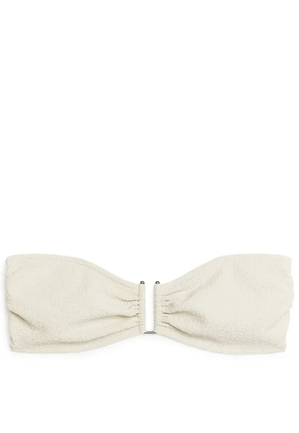 Textured Bandeau Bikini Top - Beige