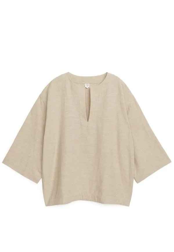 Textured Linen Blend Shirt - Beige
