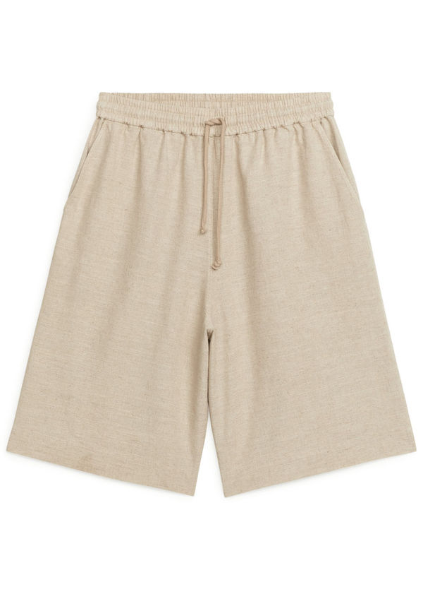 Textured Linen Blend Shorts - Beige