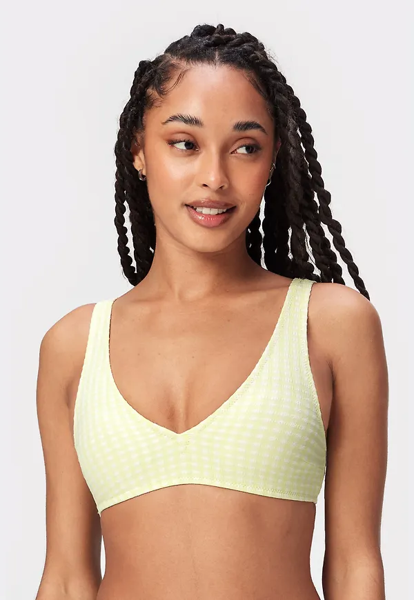 Textured V-neck Bikini Top