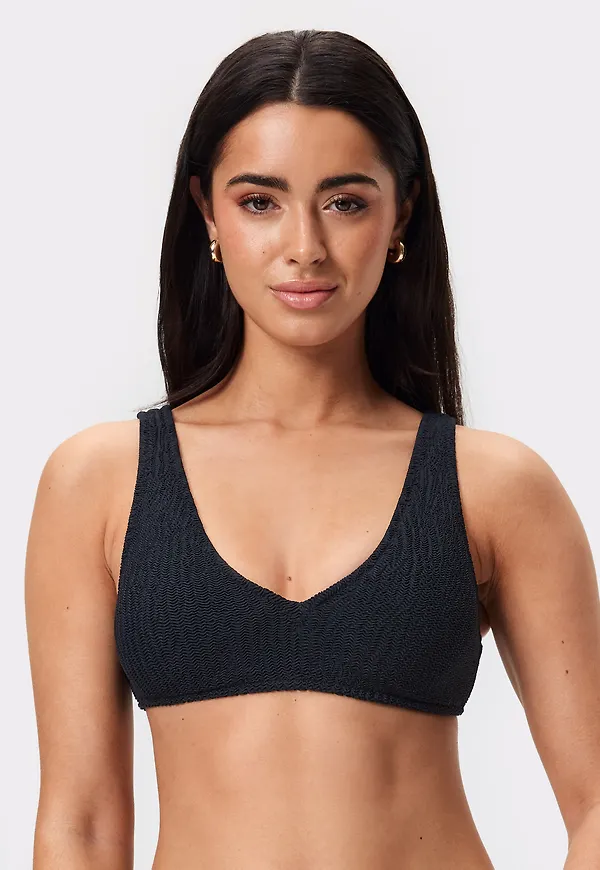 Textured V-neck Bikini Top