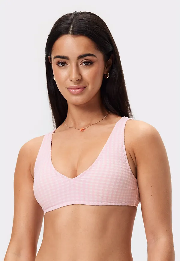 Textured V-neck Bikini Top