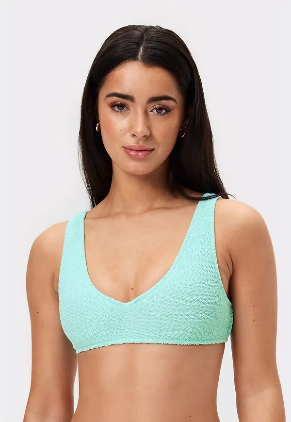 Textured V-neck Bikini Top