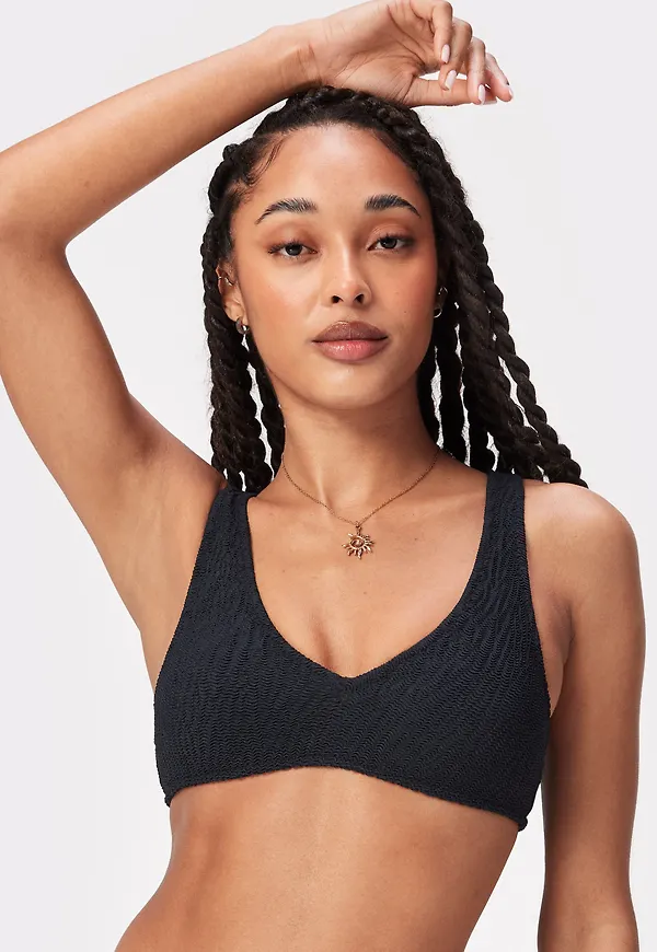 Textured V-neck Bikini Top