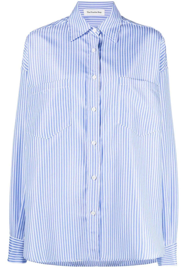 The Frankie Shop Georgia kritstrecksrandig skjorta i oversize-modell - Blå