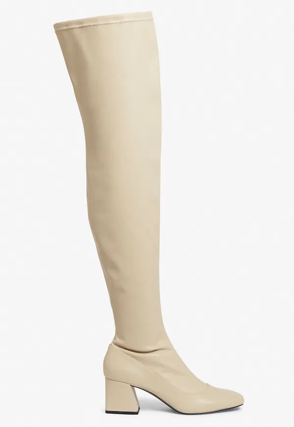 Thigh-high faux leather boots - Beige