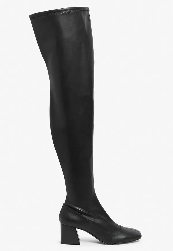 Thigh-high faux leather boots - Black