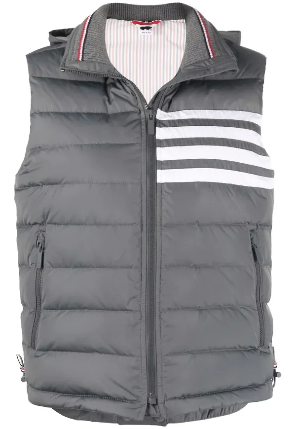 Thom Browne 4-Bar randig vadderad väst - Grå