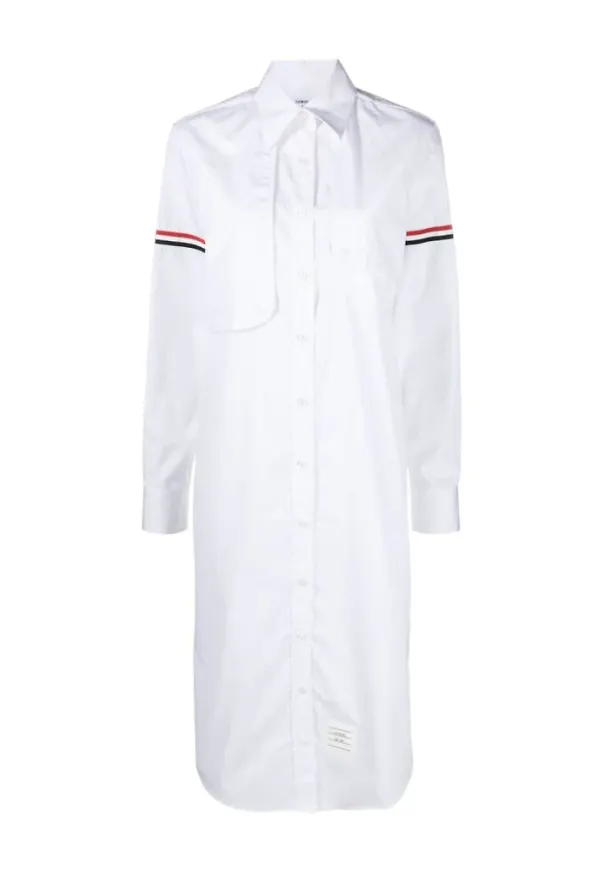 Thom Browne, Klänning, Dam, S, Bomull, Vit bomullsklänning med RWB-ränder