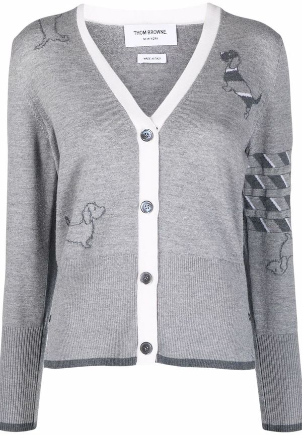 Thom Browne Hector Icon 4-Bar randig kofta - Grå
