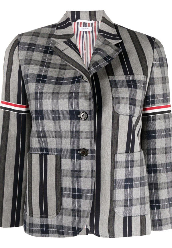 Thom Browne kort kavaj med randdetalj - Grå