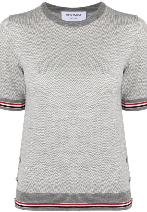 Thom Browne kortärmad stickad pullover - Grå