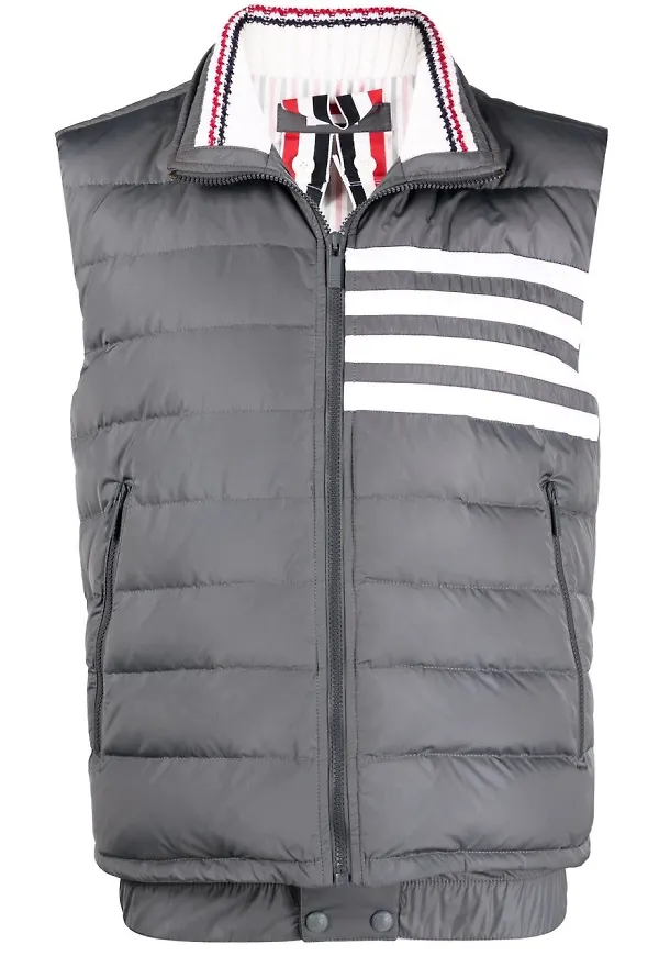 Thom Browne puffväst med randdetalj - Grå