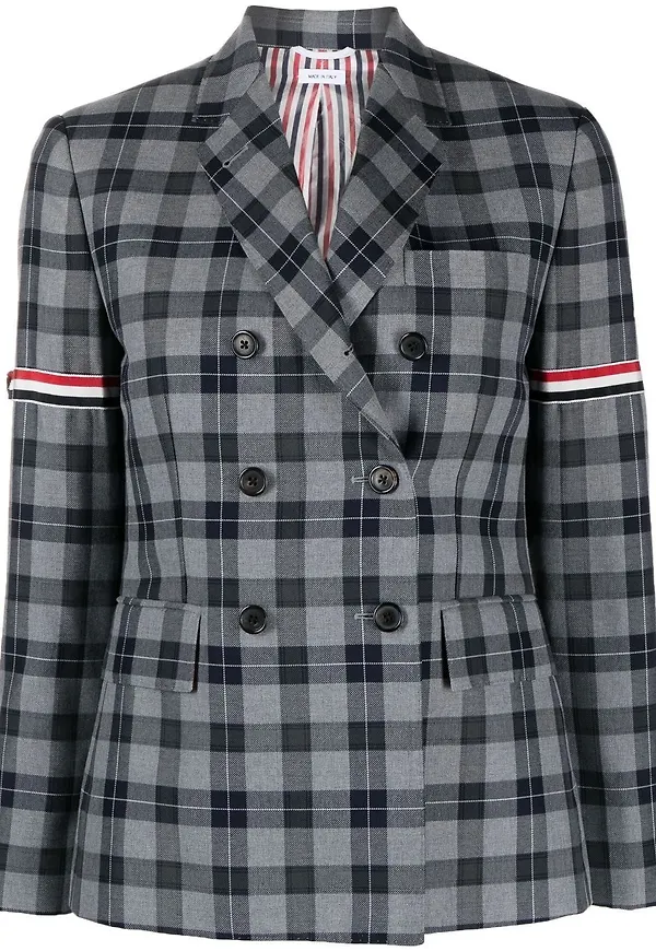 Thom Browne skotskrutig dubbelknäppt jacka - Grå
