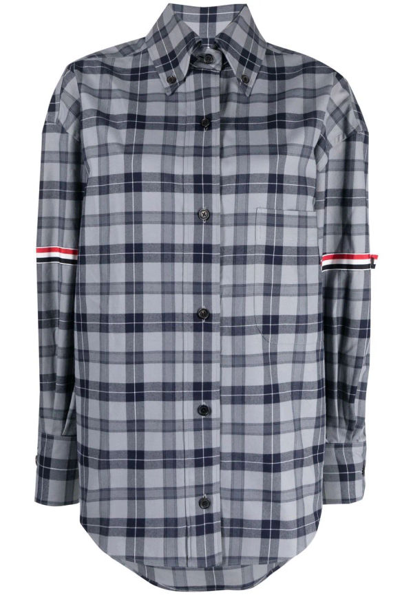 Thom Browne skotskrutig oversize-skjorta i flanell - Grå