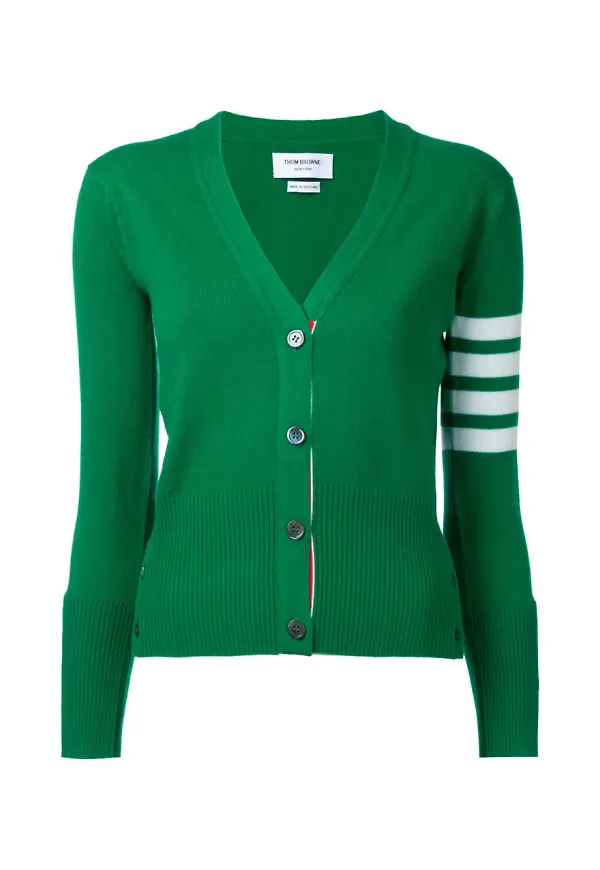 Thom Browne v-ringad cardigan i kashmir - Grön