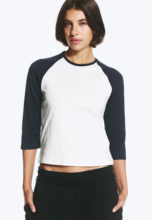 Three-quarter sleeve raglan top