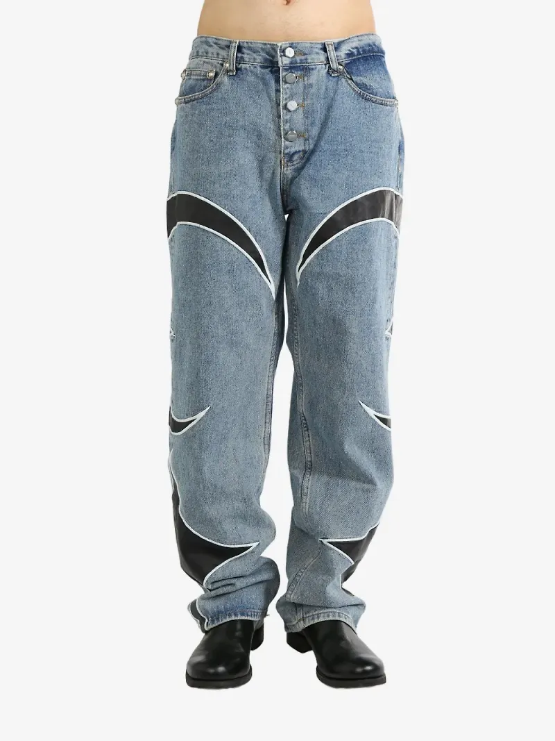 THUG CLUB leather panelled jeans - Blå
