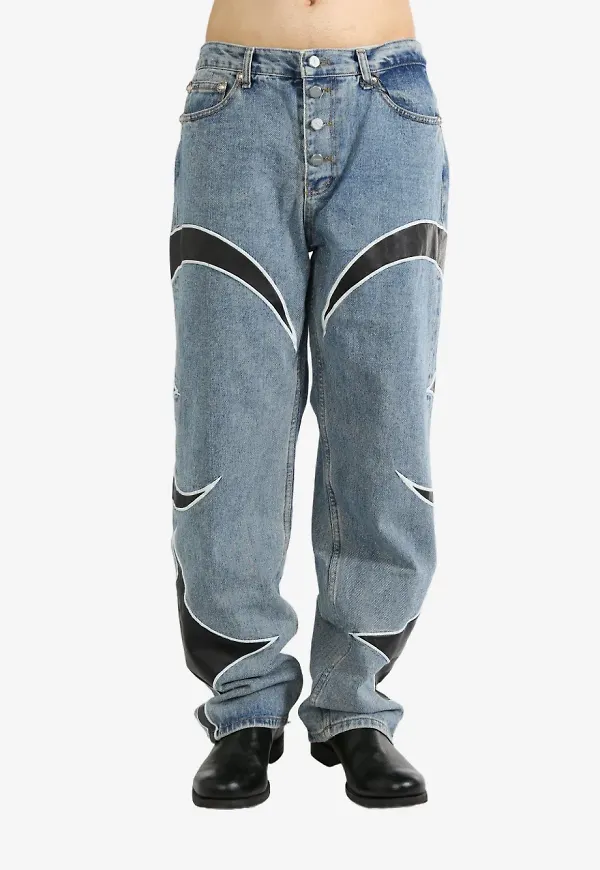 THUG CLUB leather panelled jeans - Blå