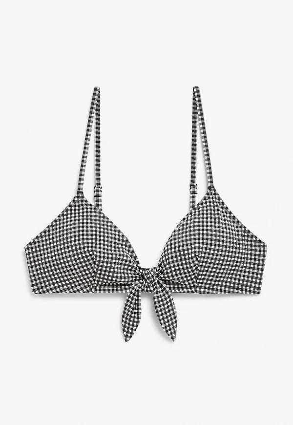 Tie-front padded bikini top - Black