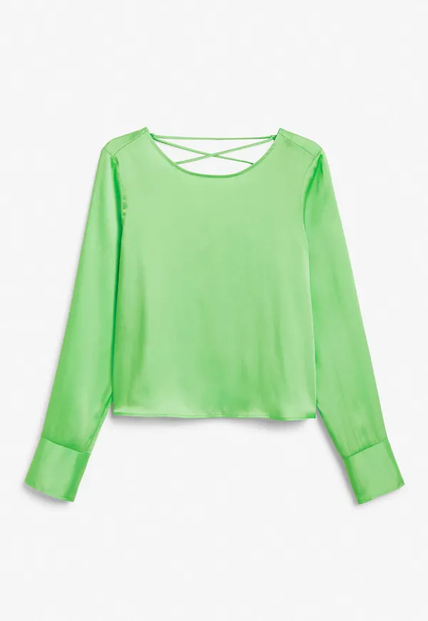 Tie back satin shirt - Green