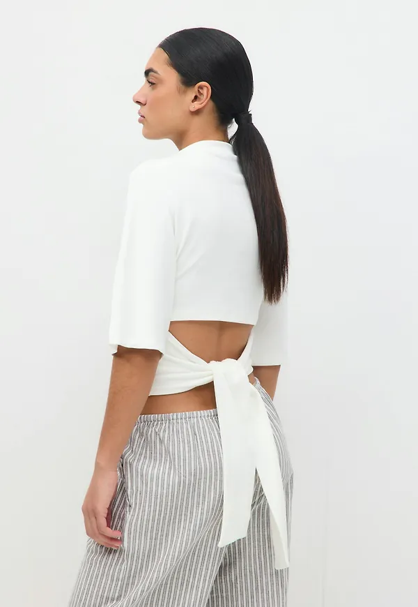 Gina Tricot - Tie back tee - knyttoppar - Vit - XL - Dam