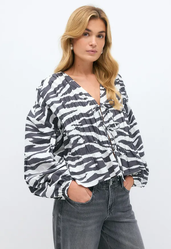 Gina Tricot - Tie blouse - blusar - Svart - XS - Dam