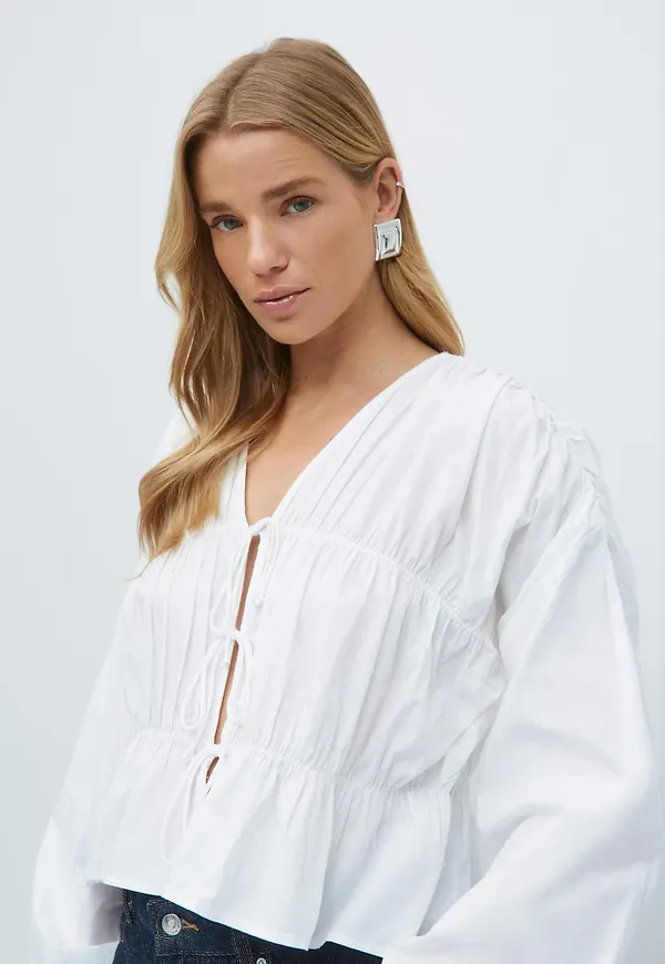 Gina Tricot - Tie blouse - blusar - Vit - XS - Dam