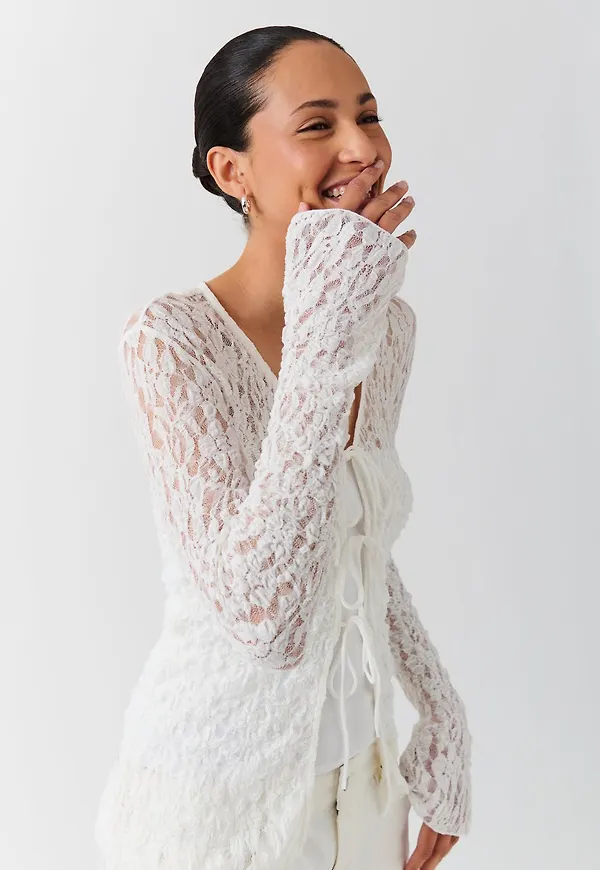 Tie front lace top