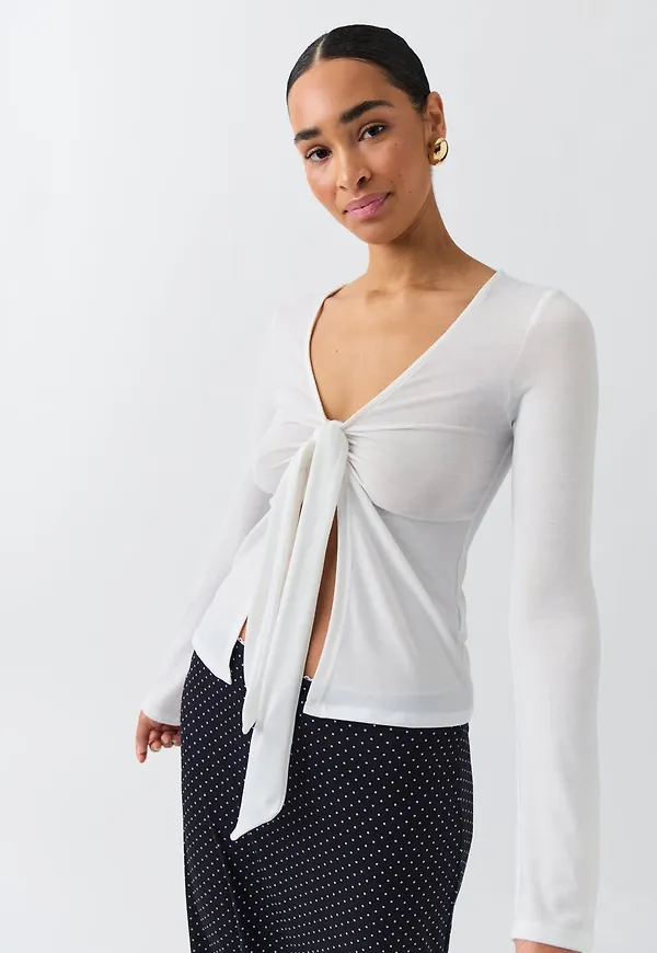 Tie front long sleeve top