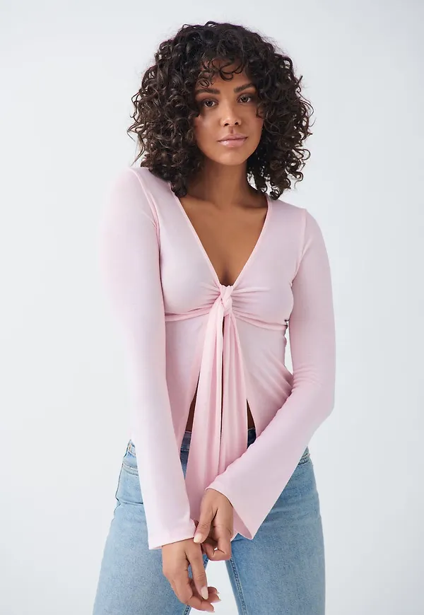 Tie front long sleeve top
