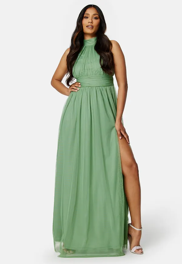 Tie Neck Maxi Dress With Split