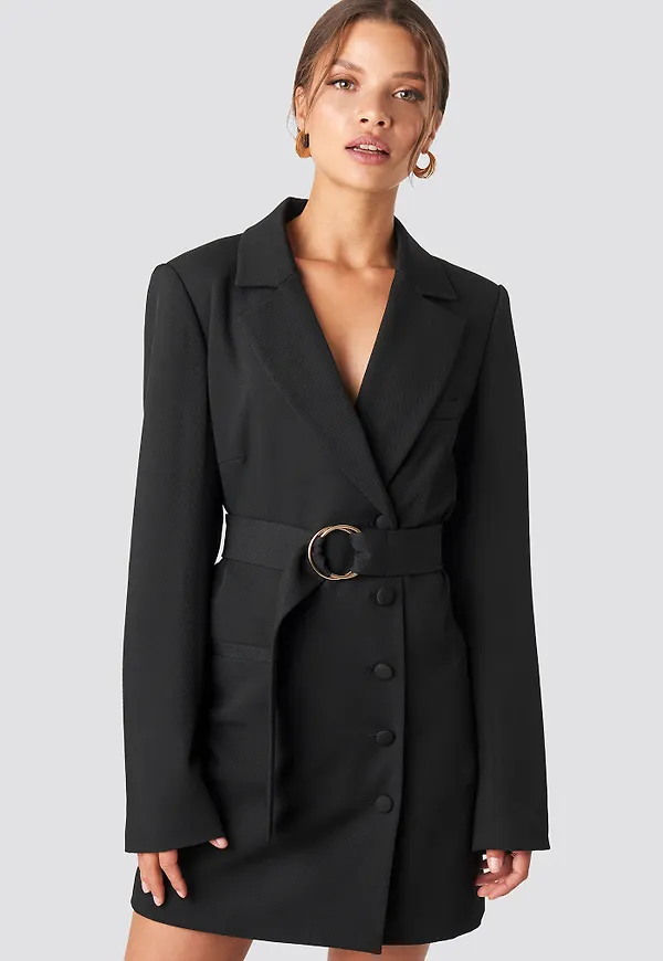 Tina Maria x NA-KD Oversized O-belted Blazer Dress - Black