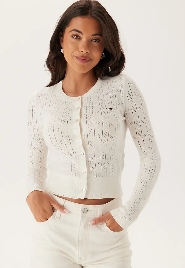 Tjw Pointelle Crew Neck Cardigan