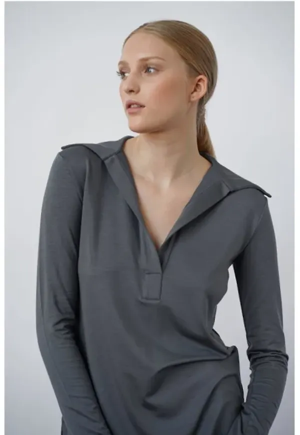 Tolliver Collar Top - Stone Blue