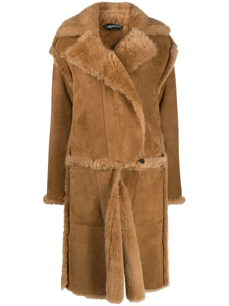 TOM FORD fårskinnskappa i oversize-modell - Brun