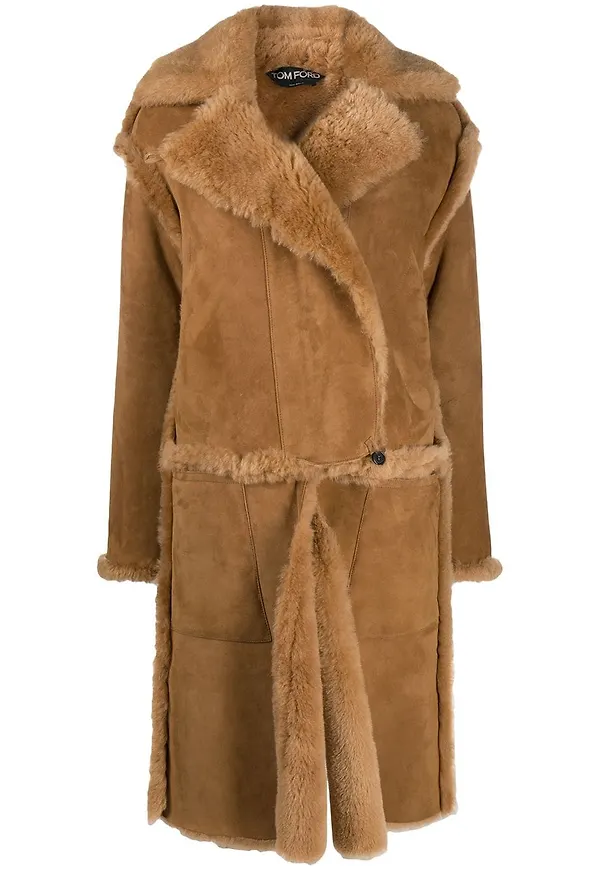 TOM FORD fårskinnskappa i oversize-modell - Brun