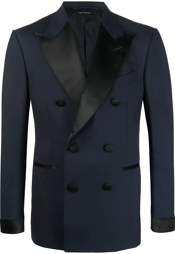TOM FORD silk-trim double-breasted blazer - Blå