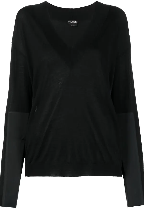 TOM FORD v-ringad stickad tröja med panel - Svart