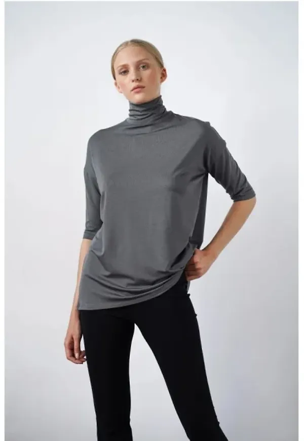Tomasine Turtleneck Top - Stone Blue