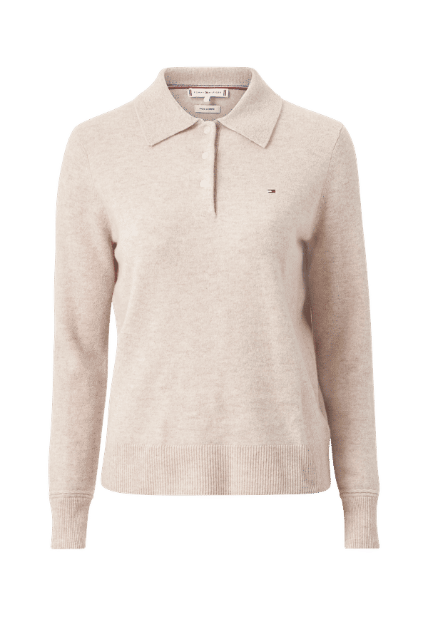 Tommy Hilfiger - Tröja Wool Cashmere Polo-NK Sweater - Beige - 36