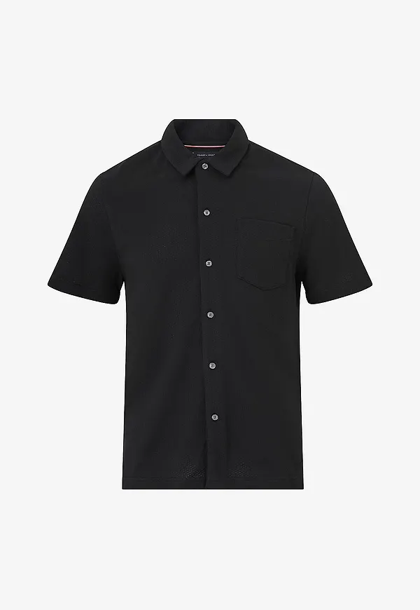 Tommy Hilfiger - Skjorta Open Knit Full Placket Reg Polo - Svart