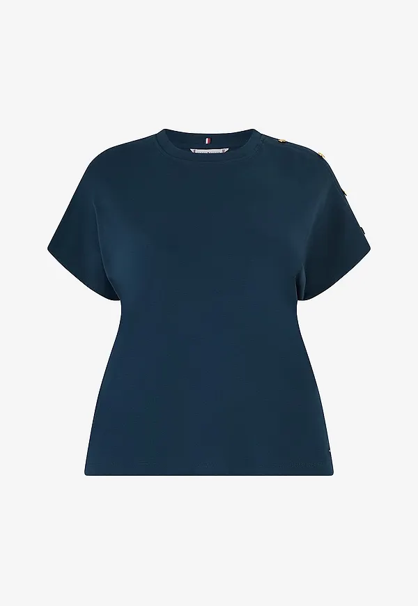 Tommy Hilfiger Curve - Topp Crv Gold Button SS - Blå