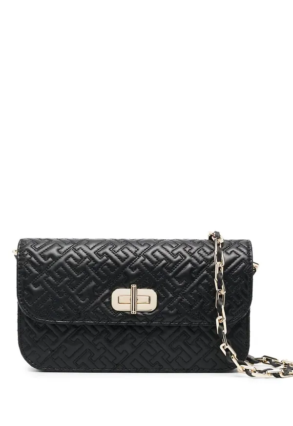 Tommy Hilfiger axelremsväska med monogram - Svart