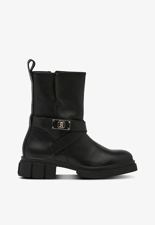 Tommy Hilfiger - Boots Biker Leather - Svart