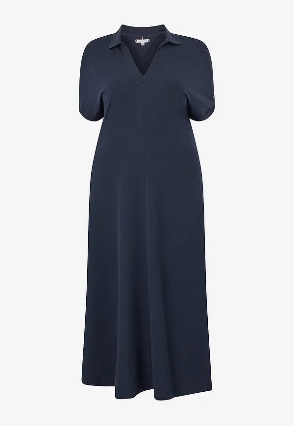 Tommy Hilfiger Curve - Maxiklänning Crv Lyocell Open-Nk Midi Dress - Blå