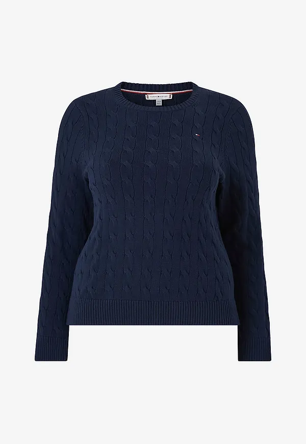 Tommy Hilfiger Curve - Tröja Crv CO Cable Mid GG LS C-Nk Swt - Blå