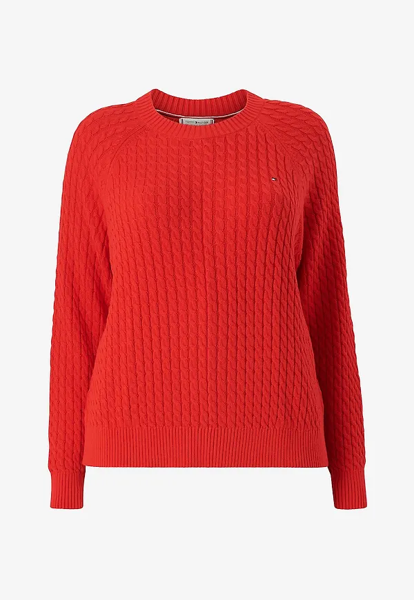 Tommy Hilfiger Curve - Tröja Crv CO Mini Cable C-neck Sweater - Röd